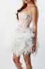 2018 populaire witte veer witte cocktail jurken lieverd kralen corset lijfje korte prom feestjurk voor 16 lieve meisjes