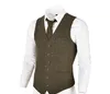 2019 Kamizelki ślubne Kamizelki Oliver Green Wool Single Breasted Herringbone Tweed Kamizelki Groomsmen Kamizelka Kamizelka Męskie Kamizelka Prom Waistcoat Custom Made