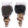 Dark Roots 1B 27 Haarwebart mit Spitzenverschluss Ombre Blonde Farbe 1B 27 Zweifarbiger Verschluss mit locker gewelltem Haar 3Bundles2425977