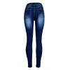 Eas-Spring Jesień Haftowane Slim Skinny Jeans Kobiety Moda Hollow Out Hole Ripped Spodnie Push Up High Waist Denim (Niebieski)