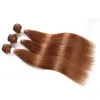 Brasiliansk Virgin Hair Color # 30 Ljus Auburn Rak buntar med spetslås Bruna hårförlängningar 3 Bundle behandlar stängning