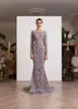 Luksusowy Liban Suknie wieczorowe 3D Kwiatowy Aplikacje Koraliki Z Długim Rękawem Jewel Neck Lace Prom Dress Party Custom Made Mermaid Suknie zaręczynowe