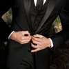 TRZYMITA BLACK BROADSMEN TUXEDO Slim Fit with Peaked Lapel Men Party Business Party Suits Kurtak Pants Vest262k