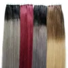 Skóra Weft Taśmy Przedłużanie Szary 100g Brazylijski Proste włosy 40 sztuk PU Ombre Taśmy w Ludzkich Hair Extensions T1B / Grey # 2/613 # 99JJ