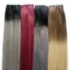 Huid inslag tape extensies grijs 100g Braziliaanse recht haar 40 stuk PU ombre tape in menselijke haarextensions T1B / grijs # 2/613 # 99j