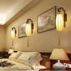 중국 스타일의 초 롱 레스토랑 벽 조명 금속 프레임 패브릭 램프 셰이드 발코니 벽 램프 목가적 인 호텔 침실 벽 Sconces