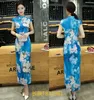 2020 Traditional Printed Chinese Cheongsams Long Cheap Sheath Split High Neck Summer Formal Gowns Vintage Women Cheongsam