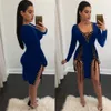 Mulheres Sexy Ladies Profundo Decote Em V Vestido New Criss-cross Lace Up Vestido de Manga longa Dividir Noite Sexy Night Club Wear Bodycon Bandage Vestido de Festa