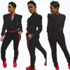 Womens Casual Fashion Autumn Spring Long Sleeved Two-piece Jogger Set Ladies Fall Tracksuit Sweat Suits Black Red Plus Size S-3XL