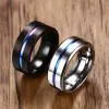 8mm Black Titanium Ring For Men Women Wedding Bands Trendy Rainbow Groove Rings Jewelry Usa Size 10pcs
