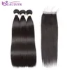 Beaudiva Hair Pre-colored 100% Remy Human Hair Bundles With Closure Brazilian Straight 3 Bundles With Lace Closure