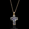 Nuova pietra naturale Collana con ciondolo a forma di croce Cristallo Healing Point Chakra Pietra preziosa Druzy Crocifisso Catena di fascino Per gioielli di moda da donna