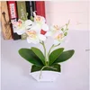 Artificial Butterfly Orchid Flower + vase Set Real Touch leaves Artificial Plants Overall Floral For Wedding Gift