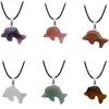 Mode Dolphin Crystal Kettingen Hangers Voor Vrouwen Mannen Genezing Turquoise Groen Aventurijn Quartz Stenen Lederen Verzilverd Link Ketting Choker Ketting Cadeau