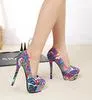 2013 neue Sexy Frühling Liebhaber Blau Blumendrucke Bunte Hohe Plateau Heels Schuhe 2 Farben Größe 35-39