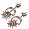 Brincos grandes de sol e lua, brincos punk de strass para mulheres, joias douradas, boho, vintage, brinco 8781609