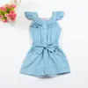 2018 été filles combinaison enfants vêtements Denim couleur volants arc combinaisons à manches courtes simple boutonnage boutons enfants vêtements