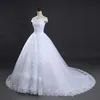 Uma linha branca Tampão de marfim do ombro Lecgth Long Train Lace Up Voltar Laço Applique Wedding Dress Nupcial Casamento Ocasião Plus Size Personalizado