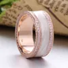 18CT Rose Gold Plated Cream Enamel & Clear CZ Stones Ring Fit Pandora Charm Jewelry Engagement Wedding Lovers Fashion Ring