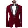 Настроить розовый красный бархат мужская свадьба смокинги жених жениха Blazer отлично мужская деловая вечеринка помпарский костюм (куртка + брюки + bowstie) 262