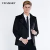 URSMART Chaqueta cortavientos para hombre otoño nueva gabardina corta de doble botonadura hombres moda azul abrigo polvo