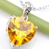 Heart-shaped Luckyshine Lady Jóias Dourado ajustado citrino cristal Cubic Zirconia 925 Silve noivado Pingentes Brincos Anéis