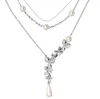 Collier à double pont en perles et fleurs de style euraméricain, long pendentif en perles pour femmes, jolis accessoires pour filles, cadeau, livraison gratuite