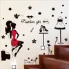 Modern mode sexy meisje stickers raam showcase rode jurk vrouw muur sticker waterdicht meubels stikers pvc7427161