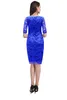 Loveying mujeres elegante vestido de lápiz medias mangas Vestidos Royal Blue Wedding Office Business Cóctel Bodycon Retro Vestidos de encaje negro 2018