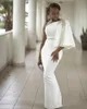 Elegant White Prom Dresses Cheap Long 2022 Sheath One shoulder with Sleeves Satin Crystal Ribbon Beading Evening Formal pageant Dress Gowns