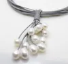01-12mm Real White Freshwater Pearl Pendant Necklace Leather Cord Magnet Clasp Fashion Jewelry