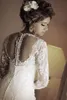 2018 Luxus 2018 Perlen Perlen Meerjungfrau Brautkleider Spitze Applikation Lange Ärmel Knopfleiste Zurück Illusion Zurück Brautkleider Hochzeitskleid