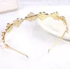 Bridal Head Flower Hoop, Handmade Gold Flower Wedding Headwear, Koreańska biżuteria ślubna.