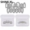 Hip Hop Hollow Teeth Grills Caps Micro Pave CZ Stone Six 6 Open Top Bottom Men Kvinnor Tand Grillz Set