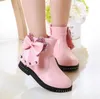 Girls Boots Autumn PU Leather Rubber Boot Fashion Round Toe Zip Bow Tie Princess Shoe Children Kids Winter Rubber Boot Shoes For Girl