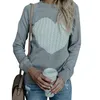 Зимние женщины свитер сердца напечатанные свитера с длинным рукавом с длинным рукавом с длинным рукавом.