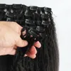 Natural preto Grosso Yaki Kinky Em Linha Reta Grampo Em Extensões Do Cabelo 100% Cabelo Remy Humano Brasileiro 7 Peças E 100g / Set Cor Natural