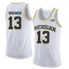 Michigan Wolverines 2020 basketbalshirt wit/geel/marineblauw 2 Isaiah Livers 3 Zavier Simpson 15 Jon Teske 55 Eli Brooks