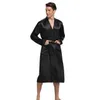 Navy Blue Men Kimono Nightwear Satin Robe Sleepwear Room Home Clothes Bathrobe Long Sleeve Soft Silky Pajamas Gown306T