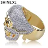 Hip Hop Ring Copper Gold Color Plated Iced Out Micro Paved CZ Stone Skull Ring for Men Women