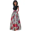 European fashion classic printing double pocket high waist skirt + sleeve round neck skirt suit S M L XL XXL support mixed batch