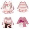 INS Girls Xmas Dresses Xmas Princess Dresses Stripe Long Sleeve Baby Skirt Christmas Party Cosplay Costume Santa Claus Elk Printing DH153