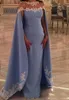Vintage Light Blue Abendkleider Jewel Short Capped Sleeves Mantel Roter Teppich Kleider Mit Wickelspitze Applique Nach Maß Formale Kleider