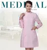 Indumento da infermiere a maniche lunghe collo alto invernale cappotto da donna o-collo spesso camice da laboratorio per servizi medici bianco blu rosa colorS