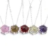 Optionele multi-color 6 stks / partij mode zilveren sieraden ronde kristal bi-gekleurde toermalijn edelstenen sieraden ketting hangers kettingen voor dame