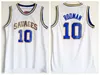 망 빈티지 오클라호마 야만인 웜 데니스 rodman # 10 대학 농구 유니폼 NCAA 블루 그린 유니폼 스티치 셔츠 S-XXL