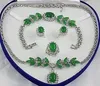 Encantador conjunto de jóias verde jade colar pulseira brinco anel + caixa