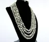 Neu eingetroffenes Schmuckset mit echten Perlen, 7–8 mm weiße Barock-Echte Süßwasserperlen-Halsketten-Ohrringe, Brautjungfern-Bräute