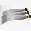 Silky Straight 1BGrey Ombre Péruvienne Vierge Cheveux Humains Bundle Offres 3Pcs Lot Noir et Argent Gris Ombre Cheveux Humains Weave Bundle9006629