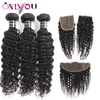 28 30 32 34 pulgadas Paquetes de cabello humano Remy con cierre de encaje Cuerpo frontal Agua profunda Onda suelta Afro Kinky Jerry Rizado Tejido virgen brasileño Extensión de trama Wet Weavy